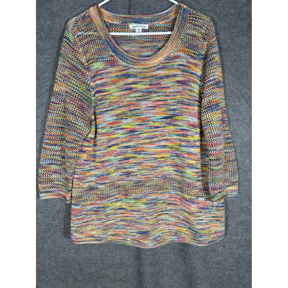 John Paul Richard Womens‎ XL Multi Color Space Dye Open Knit 3/4 Sleeve Sweater